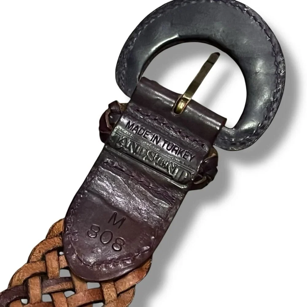 Lands End Braided Belt Woven Purple Leather Womens Medium Vintage Made in Turkey